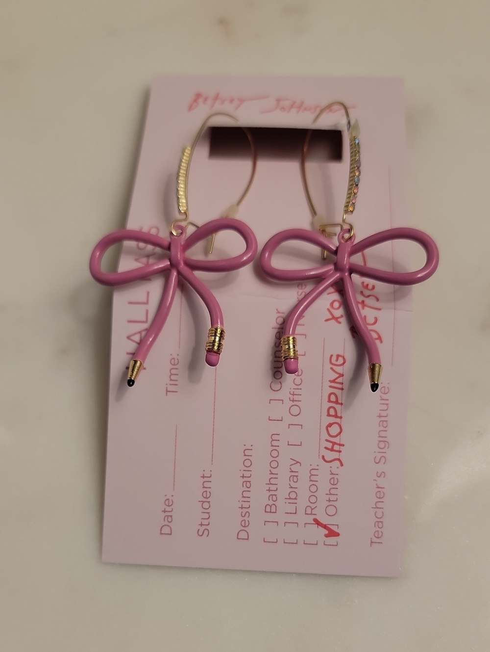 Betsey Johnson Pink Bow Hoop Earrings